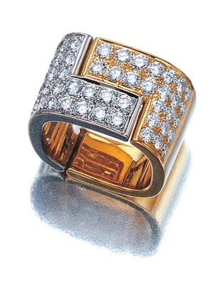 Lot 3477 - Two-Color Gold and Diamond Band Ring