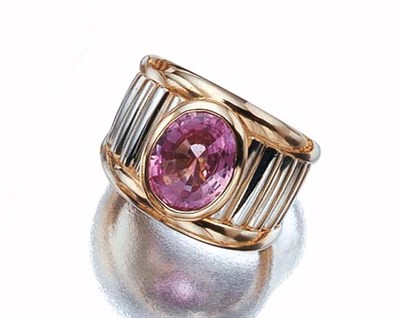 Lot 3469 - Two-Color Gold and Pink Sapphire Ring