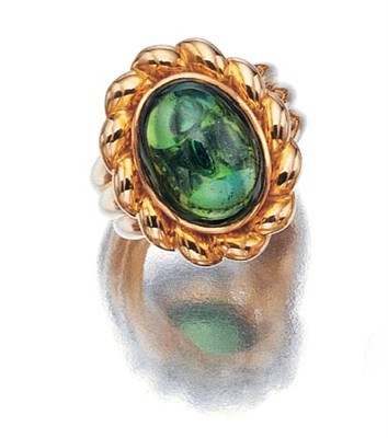 Lot 3422 - Gold and Cabochon Tourmaline Ring