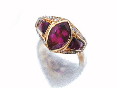 Lot 3471 - Gold, Rubellite, Amethyst and Diamond Ring