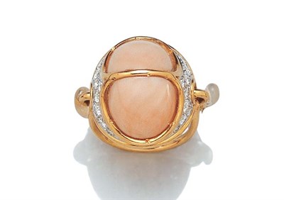 Lot 3442 - Gold, Coral and Diamond Ring