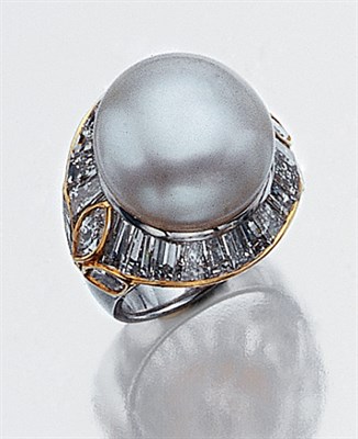 Lot 3531 - Cultured Pearl and Diamond Ring