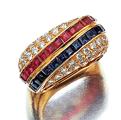 Lot 3492 - Gold, Ruby, Sapphire and Diamond Ring