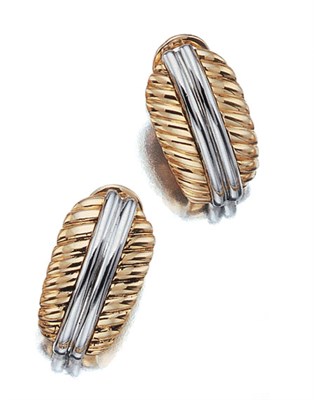 Lot 3524 - Pair of Two-Color Gold Earclips