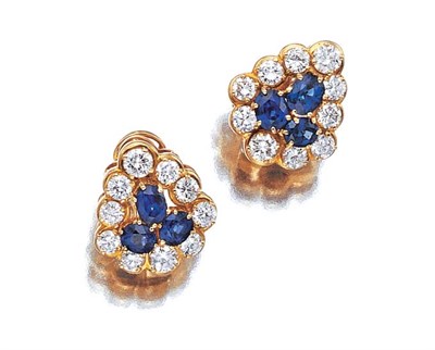 Lot 3437 - Pair of Gold, Sapphire and Diamond Earclips