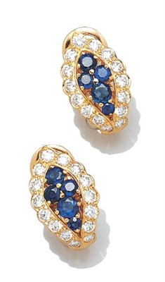 Lot 3444 - Pair of Gold, Sapphire and Diamond Earclips