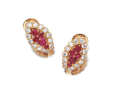 Lot 3435 - Pair of Gold, Ruby and Diamond Earclips