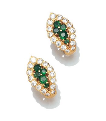 Lot 3440 - Pair of Gold, Emerald and Diamond Earclips