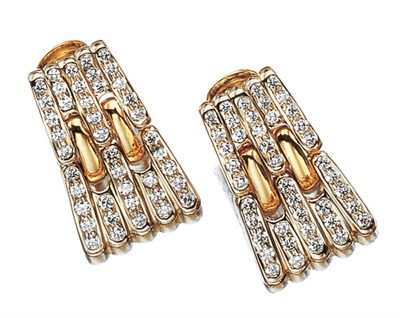 Lot 3461 - Pair of Two-Color Gold and Diamond Earclips