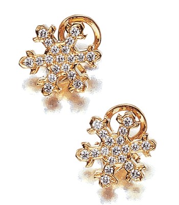Lot 3509 - Pair of Diamond Snowflake Earclips