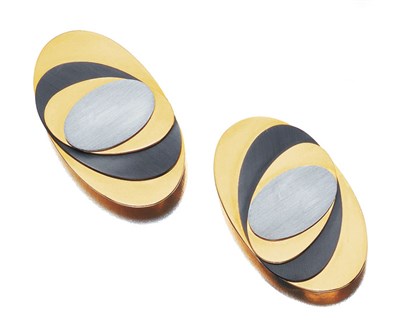 Lot 3539 - Pair of Gold, Steel and Anodized Steel Earclips