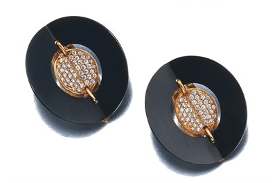 Lot 3547 - Pair of Gold, Anodized Steel and Diamond Earclips