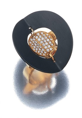 Lot 3544 - Gold, Anodized Steel and Diamond Ring