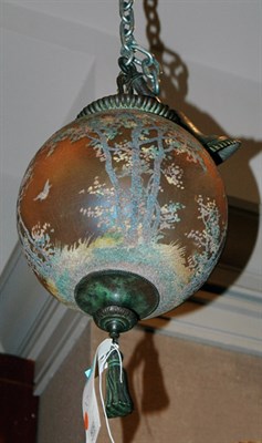 Lot 2362 - Handel Hanging Globe Fixture Painted by Henry...