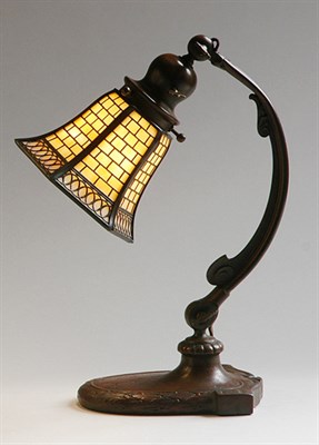 Lot 2360 - Handel Bronze and Slag Glass Gooseneck Desk...