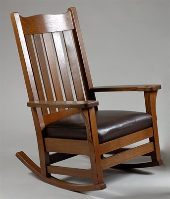 Lot 2292 - Arts and Crafts Oak Rocker The serpentine...