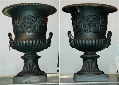 Lot 652 - Pair of Painted Metal Campana-Form Garden Urns...