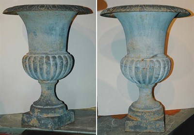 Lot 646 - Pair of Painted Metal Campana-Form Garden Urns...