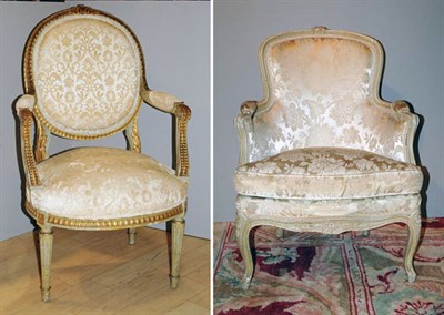 Lot 2429 - Louis XV Style Ivory Painted Bergere; Together...