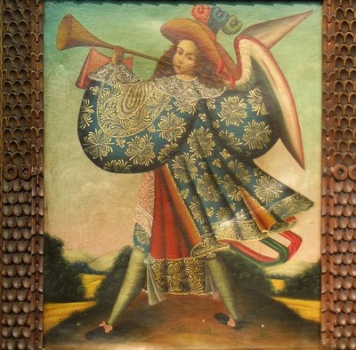 Lot 27 - Cuzco School The Archangel Gabriel Oil on...