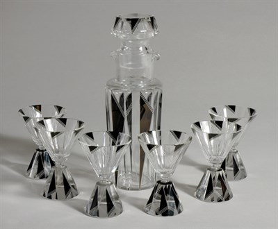 Lot 569 - Art Deco Black Enamel Decorated Colorless...