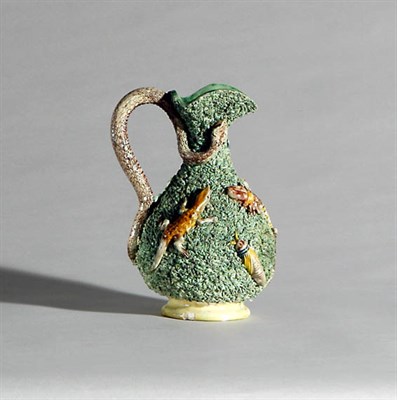 Lot 2465 - Palissy Ware Ewer Of bulbous baluster form,...