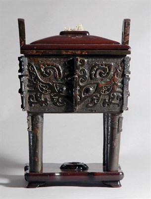 Lot 1376 - Chinese Archaistic Bronze Censer Fangding,...
