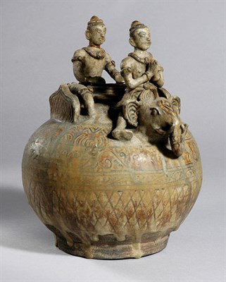 Lot 1082 - Thai Olive Glazed Jar Of globular form,...