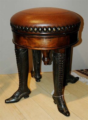 Lot 639 - Victorian Style Patinated-Metal Boot-Form Stool