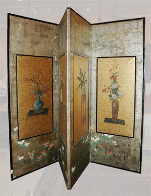 Lot 336 - Asian Style Paper Four-Panel Screen Height 67...