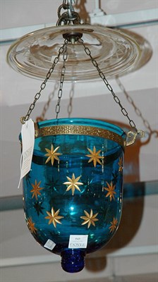 Lot 543 - Gilt Decorated Blue Glass Hall Light