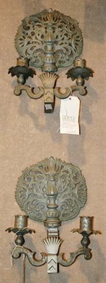 Lot 557 - Pair of Byzantine Style Metal Two-Light Sconces