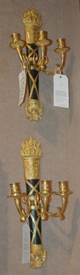 Lot 536 - Pair of Empire Style Gilt-Metal Three-Arm Sconces