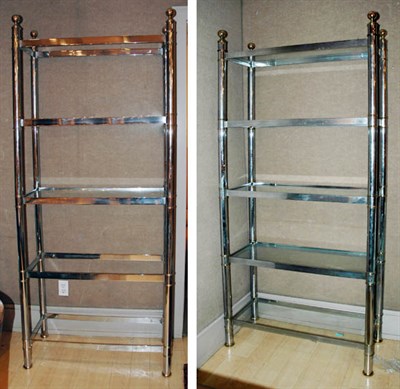 Lot 438 - Pair of Brass Trimmed Chrome Five-Tier...