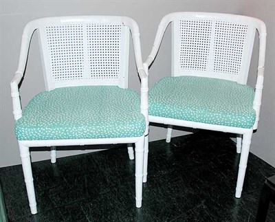 Lot 220 - Four White Painted Caned Back Armchairs