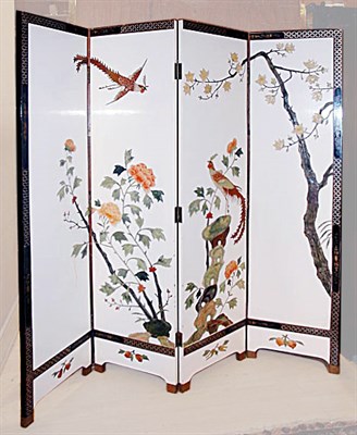 Lot 363 - Asian Hardstone Decorated White Lacquered Four-...