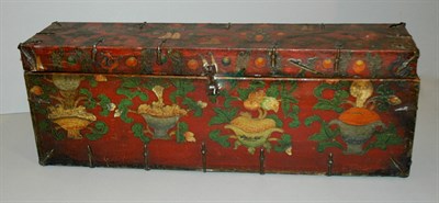 Lot 489 - Tibetan Metal Mounted Red Lacquered Box Height...