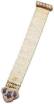 Lot 3582 - Gold, Cabochon Sapphire and Diamond Slide Bracelet