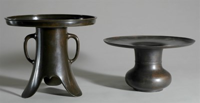 Lot 4237 - Two Japanese Patinated-Bronze Flower...