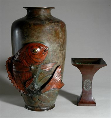 Lot 4239 - Two Japanese Bronze Vases One decorated with a...