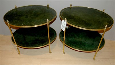 Lot 599 - Pair of Leather Top Brass Oval Two-Tier Side...