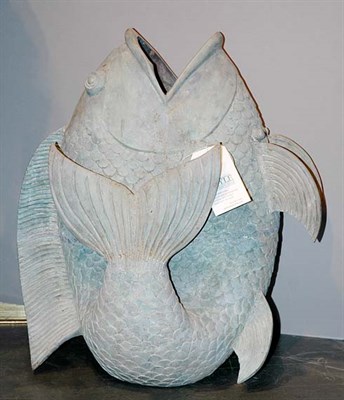 Lot 650 - Patinated-Metal Fish-Form Vase Height 23 inches.