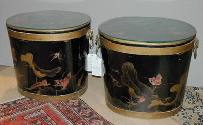 Lot 595 - Pair of Asian Lacquered Storage Boxes Height...