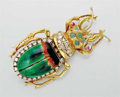 Lot 3033 - Gold, Enamel, Gem-Set and Diamond Bug Brooch