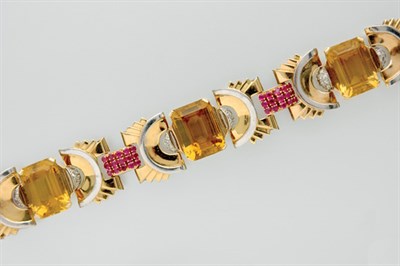 Lot 3187 - Gold, Platinum, Citrine, Ruby and Diamond Bracelet