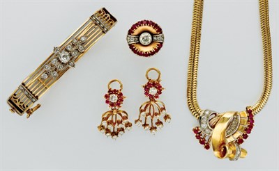 Lot 3115 - Group of Gold, Diamond and Ruby Jewelry