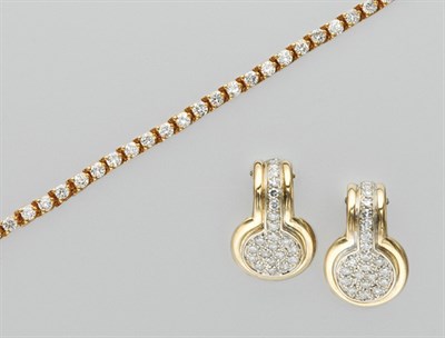 Lot 3053 - Gold and Diamond Bracelet and Pair of Earrings