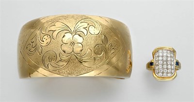 Lot 404 - Gold Cuff Bangle and Diamond Ring