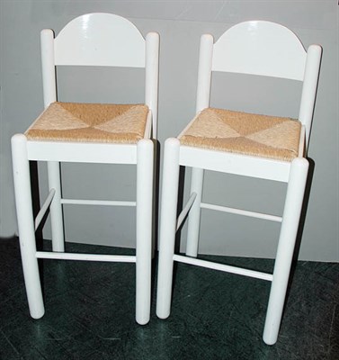 Lot 176 - Three White Painted Rush Seat Stools