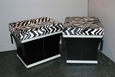 Lot 181 - Pair of Zebra Print Upholstered Stools Height...